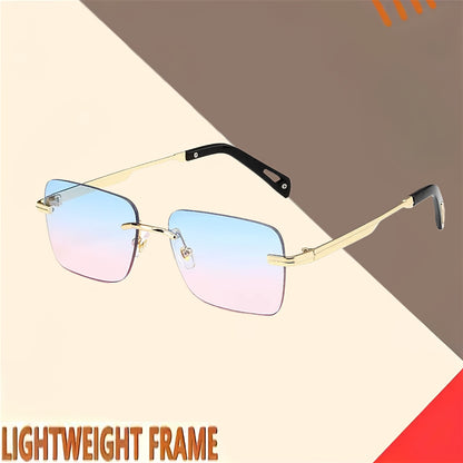 Lightweight Aluminum Alloy Frameless Square Fashion Glasses - Unisex Retro Style with Gradient Pink to Blue Lenses, Metal Hinges & Screws - Perfect for Driving & Holiday Gifts, Eyewear, Trendy Eyewear, Durable Eyeglasses