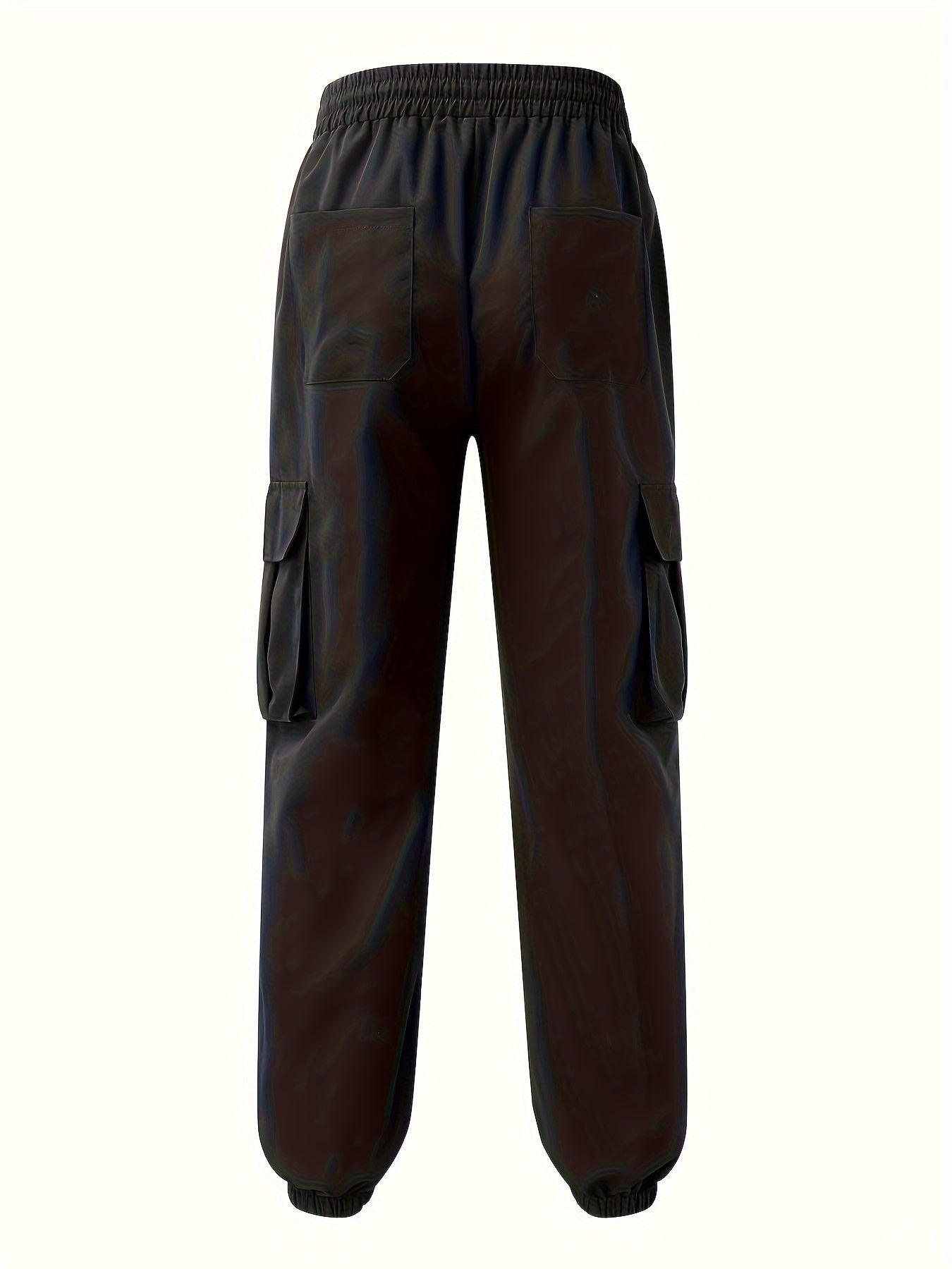 Men'S Fashion Cargo Pants, 100% Polyester Woven Fabric, All-Season Loose Fit with Drawstring Waist, Multi-Pocket Design, Solid Color, Mid Waist, Regular Length, Non-Stretch, Casual Joggers for Weekend - 160g/m²