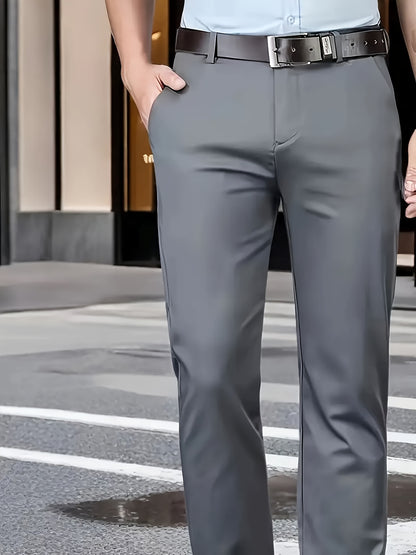 Men'S Classic Black Dress Pants - Stretchy Polyester, All-Season Comfort Fit, Regular Length, Solid Color, Allseason Pants | Stylish Dress Pants | Comfortable Fit Pants