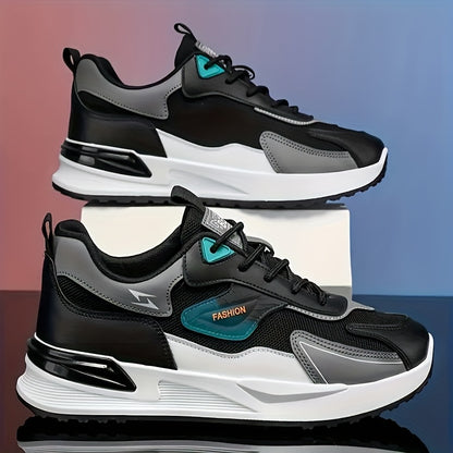 Men'S Breathable Running Sneakers with Gradient Design - Low-Top Lace-Up Casual Shoes, Durable PVC Sole, EVA Insole, Fashionable Black & White Patterns, Ideal for All Seasons Outdoor Activities