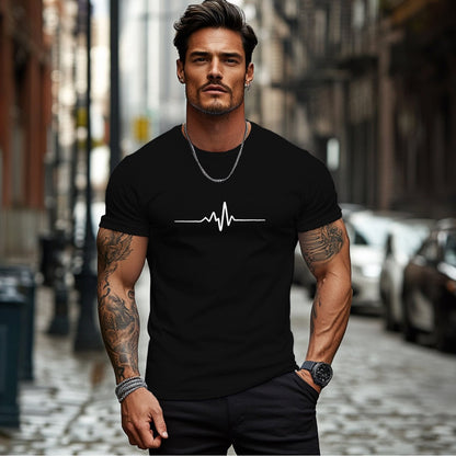 Men'S Brown T-Shirt with ECG Heartbeat Graphic - Casual Streetwear, Short Sleeve, Round Neck, Stretch Fabric, All-Season Comfort, Casual Streetwear Tee | Round Neck Tshirt | Comfortable Fit