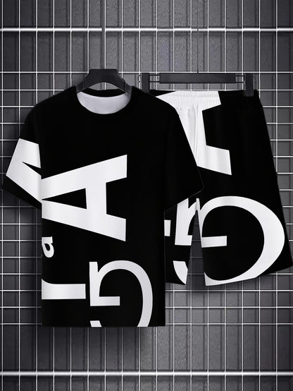 Men's Printed Short Sleeve T-Shirt + Shorts Set Casual Sporty Outfit Breathable Outdoor Leisure Men's Tee and Five-Pocket Pants Summer 3D Print Set Father's Day Gift for Adults