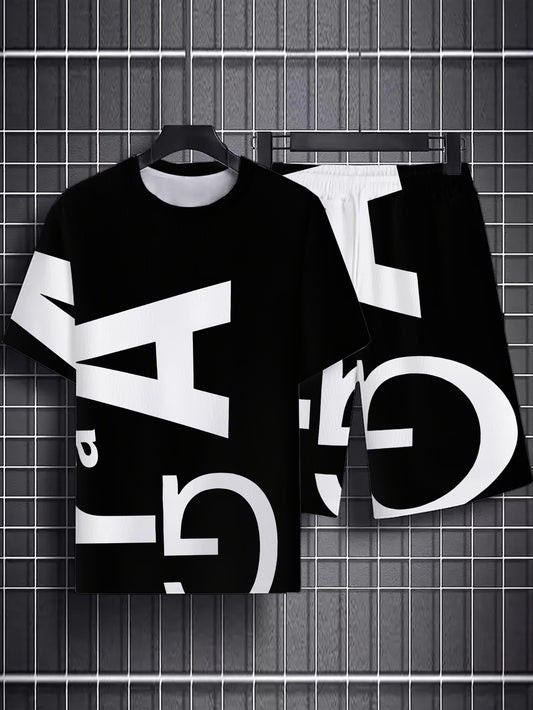 Men's Printed Short Sleeve T-Shirt + Shorts Set Casual Sporty Outfit Breathable Outdoor Leisure Men's Tee and Five-Pocket Pants Summer 3D Print Set Father's Day Gift for Adults