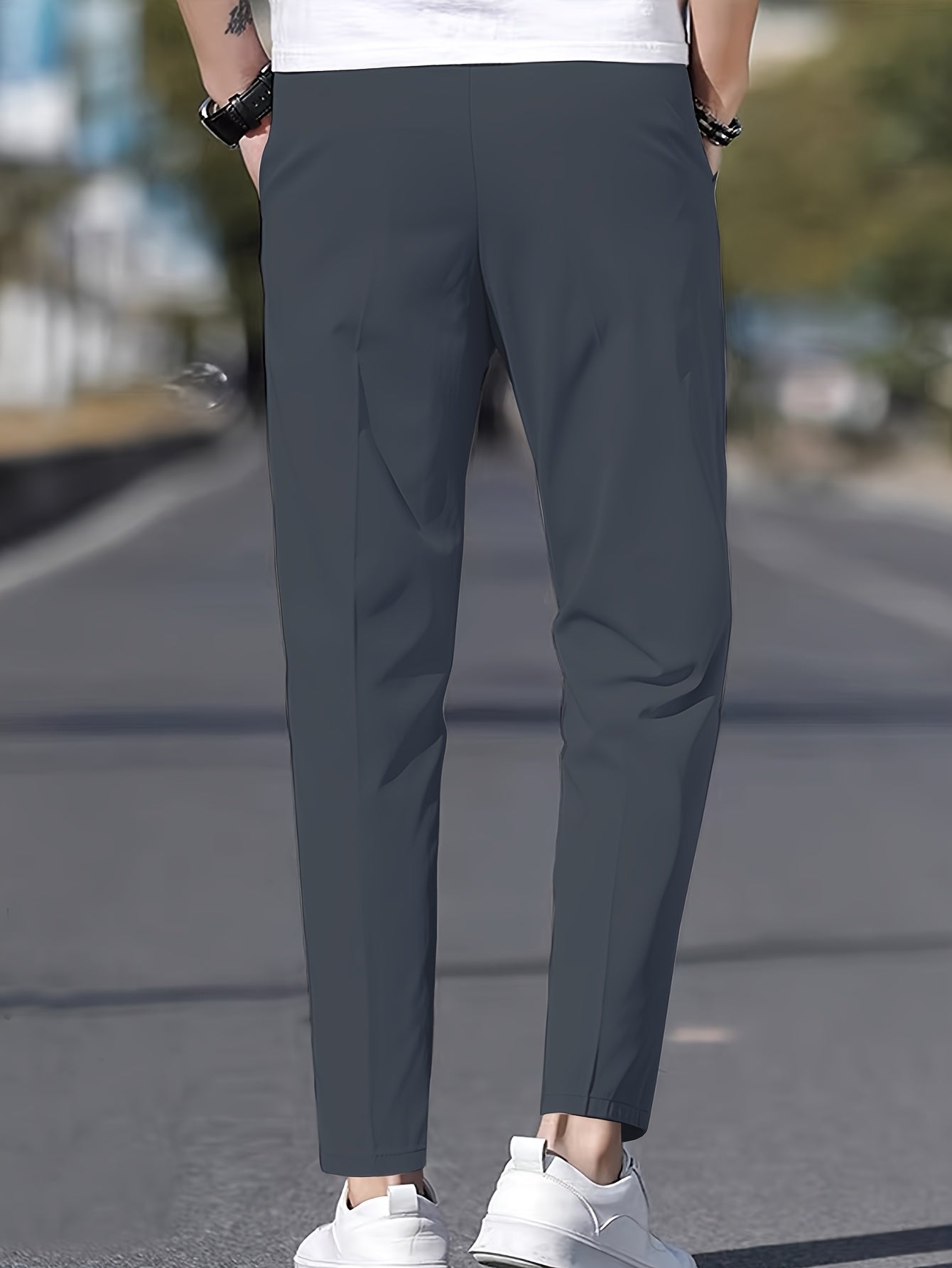Men's Solid Pants With Pockets, Casual Drawstring Trousers For Outdoor Activities Gift