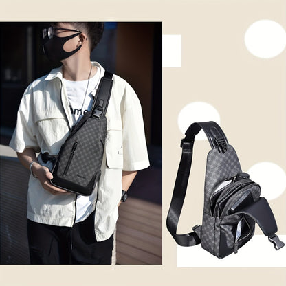 HUABUPS Men'S Crossbody Backpack - Black PVC Business Commuter Bag with USB Charging, Adjustable Strap, Multiple Compartments & Durable Design for Travel, Hiking, Daily Use - Ideal Gift for Men, Hiking Gear, Stylish Accessory