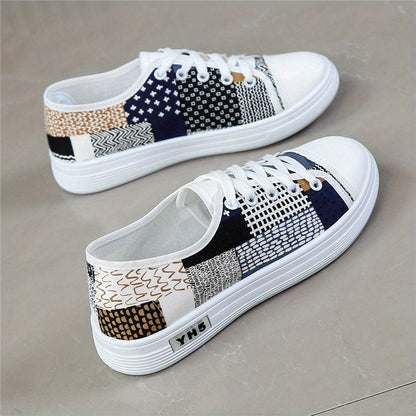Women'S Lightweight Breathable Casual Sneakers - Comfortable Low-Top Lace-Up Shoes with Soft Fabric Lining, Durable Rubber Sole & Stylish White & Navy Blue Design for Spring/Summer Casual Attire, Ladies Sneakers, Everyday Foo