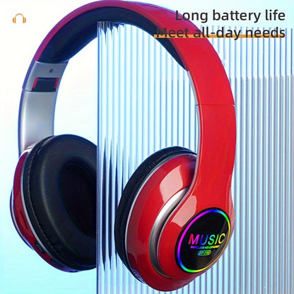 Wireless Earphones, Multi-Color LED Lights, Comfortable Foldable Earphones, SD Card Slot, School/Tablet/Pc/Phone/Birthday/Christmas/Travel Gifts. Popular Wireless Earphones, Head Mounted Wireless Earphones, And Foldable Earbu