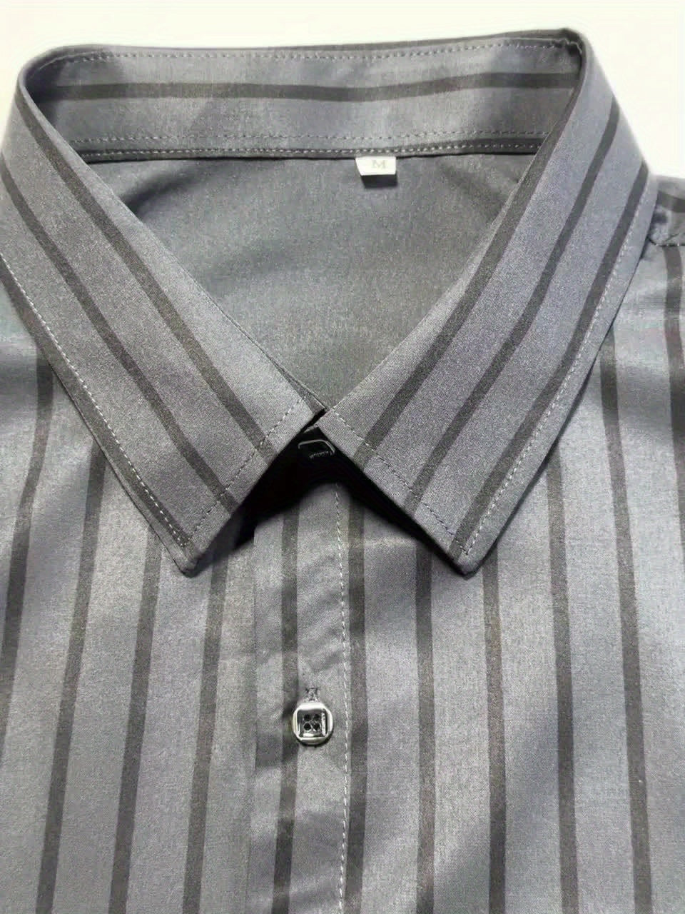 Men's Slim-Fit Striped Long Sleeve Shirt - Polyester, Machine Washable, Business Casual Style for Spring/Fall, 1856 Print, Hexagon Collar