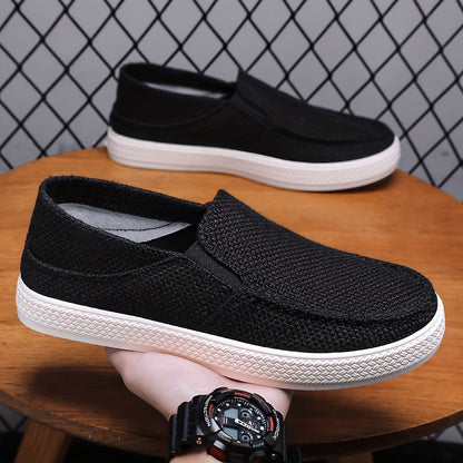 Men's Slip-On Casual Shoes - Lightweight Breathable Fabric Upper & Durable Rubber Sole, Low-Top Comfortable Walking Shoes for Daily Wear, Outdoor Activities, Vacation - Black, Sleek Design, Flexible Sole, Urban Style