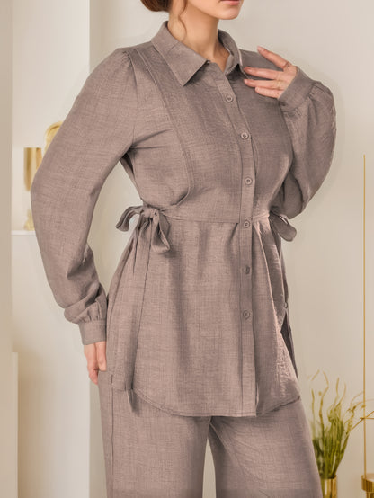 Two-Piece Abaya Set with Wide-Leg Pants, Long Sleeve Design with Back Tie, Suitable for Office and Daily Wear, Soft and Stretchable Fabric, Elegant Middle Eastern Style, Comfortable, Machine Washable, Practical and Stylish