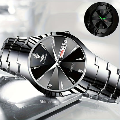 DEBLVE Men's Business Quartz Watch with Luminous Hands, Calendar & Date Display, Stainless Steel Black Dial - Minimalist Luxury Design for Travel, Leisure & Professional Use, Formal Timepiece