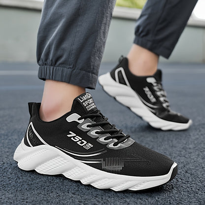 Men's Lightweight Sneakers - Non-Slip PVC Sole, Cushioned EVA Insole - White/Blue Accent Low-Top Sneakers for Gym, Running, Everyday - All-Season Lace-Up Athletic Footwear - Model HX-3, Sports Activities, Sporty Design, Secur
