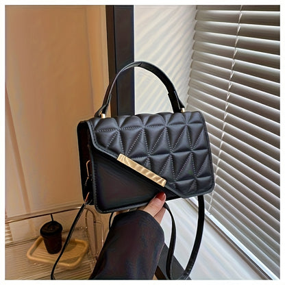 Diamond Quilted Pattern, Adjustable Shoulder Strap Fashion Small PU Crossbody Bag - White, Black, Khaki, Sky Blue, Messenger Bag, Lightweight, Removable Strap, Zipper Closure, Polyester Lining, No Printing, No Edge Paint