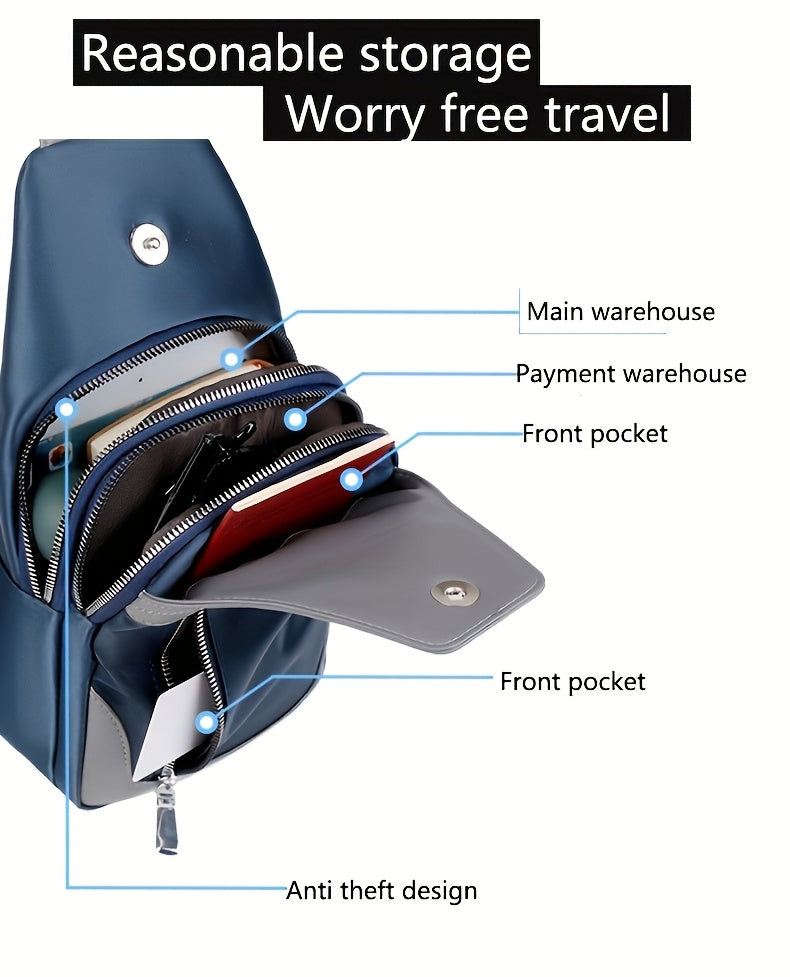 SelectMen'S Large Capacity Motorcycle Bag - Trendy Crossbody Shoulder Bag with Multiple Pockets, Casual Oxford Style, Hand Washable, Ideal for Daily Commute, Everyday Commute Bag|Casual Style Bag|Zippered Closure
