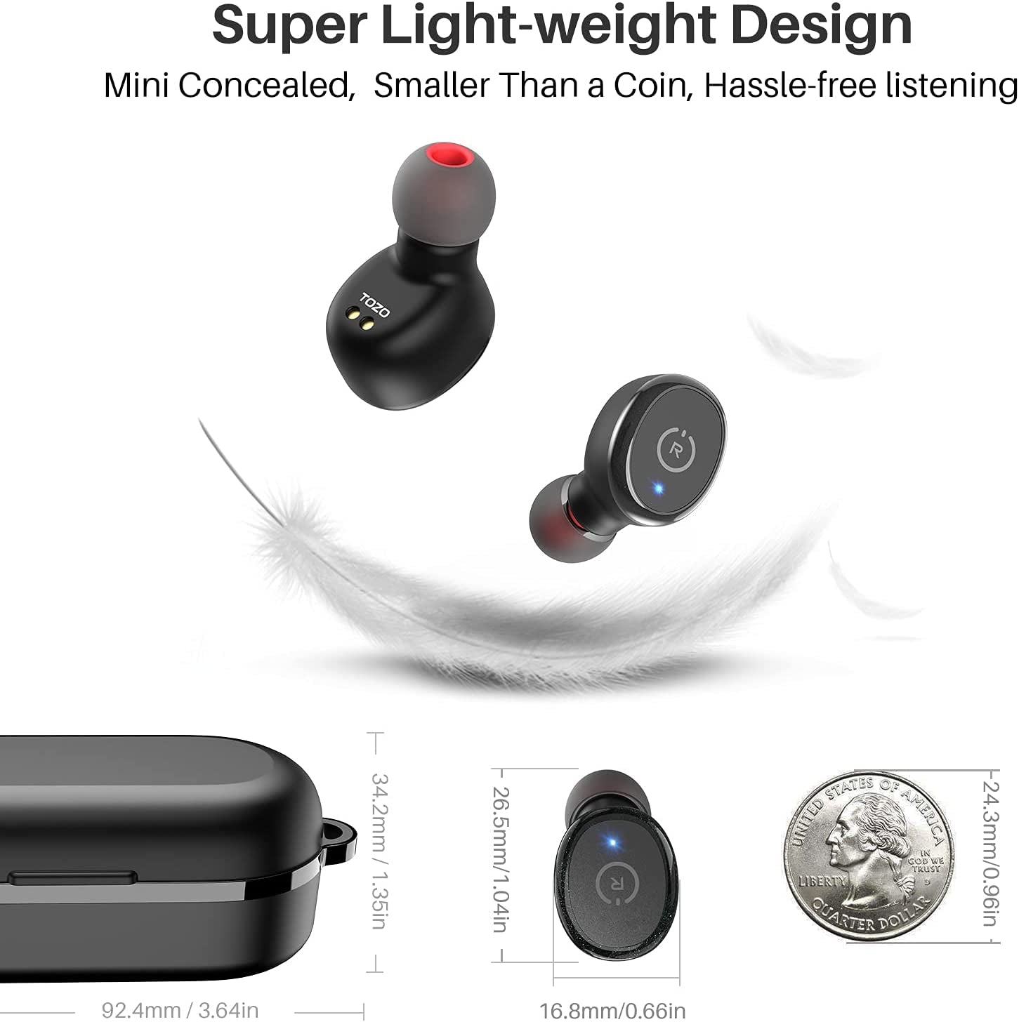 TOZO T10 (Classic Edition) Bluetooth 5.3 Wireless Earbuds with Wireless Charging Case IPX8 Waterproof Stereo Headphones in Ear Built in Mic Headset Premium Sound with Deep Bass, 32 Preset Eqs via APP