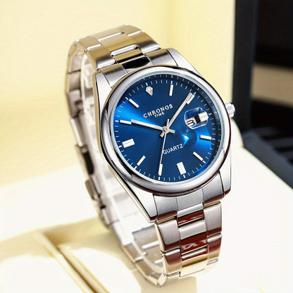 Popular CHRONOS Men's Fashion Sports Watch Stainless Steel Strap Calendar Luminous Quartz Watch Classic and Trendy All-match Commuting Watch Casual Men's Watch for Daily Wear Business Workplace Men's Watch Outdoor Sports Hand
