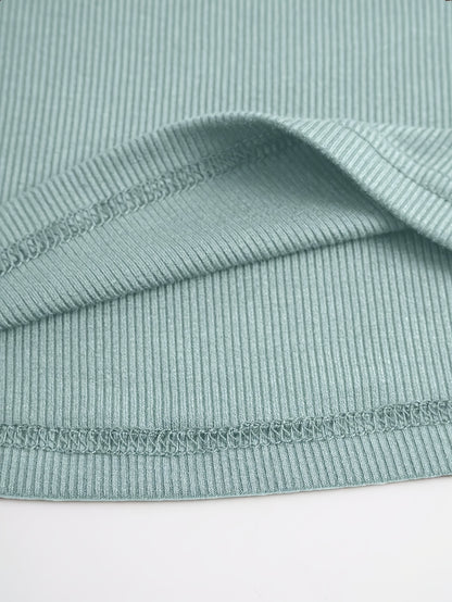 1pc Essence Women'S Elegant Ribbed Long Sleeve T-Shirt, Polyester and Spandex Blend, Hollow-Out Detail, Solid Color, Crew Neck, Regular Length, Knitted Fabric - Autumn/Winter Collection