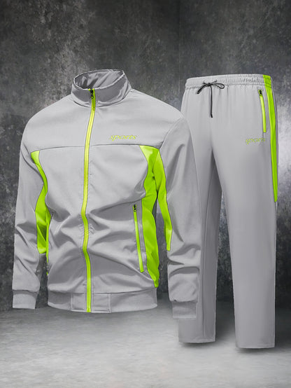 Men'S Casual Patchwork Athletic Suit Comfortable And Good Wear Coat And Long Pants Tracksuit