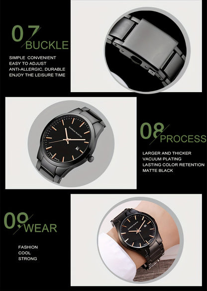 Fashion Casual Watch, Classic Simple Black Calendar Quartz Movement Stainless Steel Strap, Suitable For Daily Outdoor Leisure Business Men's Watch