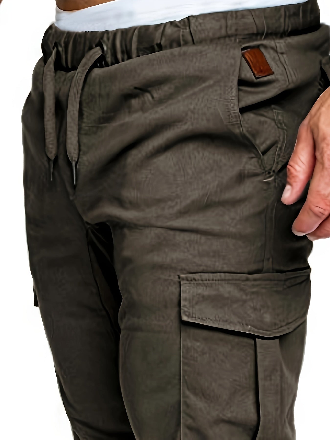 Men'S Casual Cargo Pants, 95% Cotton 5% Spandex, Skinny Fit, Solid Color, Long Length, Woven Fabric, Non-Stretch, with Pockets, 215g/m² Weight