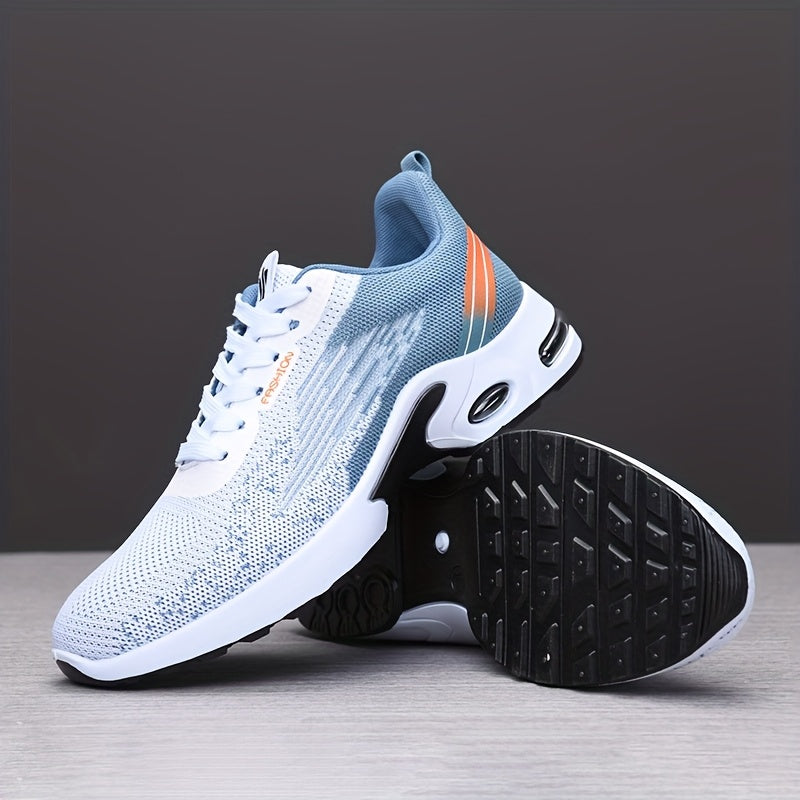 All-Season Breathable Knit Men'S Shoes with Cushioning Air Cushion for Sports, Lightweight And Soft Elastic Running Fitness Shoes, Versatile for Daily Commuting, Lace-Up, Low Top, Fabric Upper, Fabric Inner, PVC Sole, Fabric