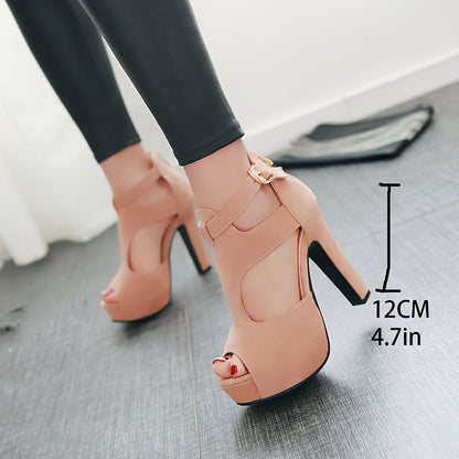 Ultra-high heel summer apricot comfortable thin heel high heels fashion Women's sandals work leisure sloping heel single shoes