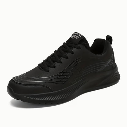 Men's Breathable Lightweight Running Shoes with Air Cushion Technology - Black Low-Top Sneakers for Walking, Jogging, Training & Casual Wear, PU Upper & MD Sole, All-Season Comfort, Sleek Sporty Design, Cushioned Support