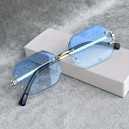 1 Pair Y2K-Inspired Rimless Fashion Glasses - Blue & Golden Frameless Eyewear with Polycarbonate Lenses, Lightweight Durable Design for Men & Women, Casual Streetwear, Parties, Holidays & Everyday Fashion Accessories, Party E