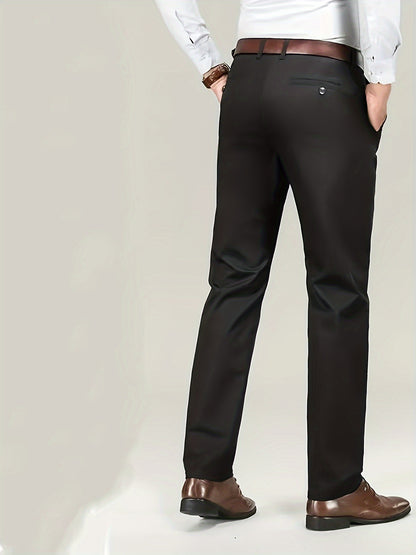 Classic Design Dress Pants, Men's Formal Solid Color Stretch Dress Pants For Business And Formal Occasions
