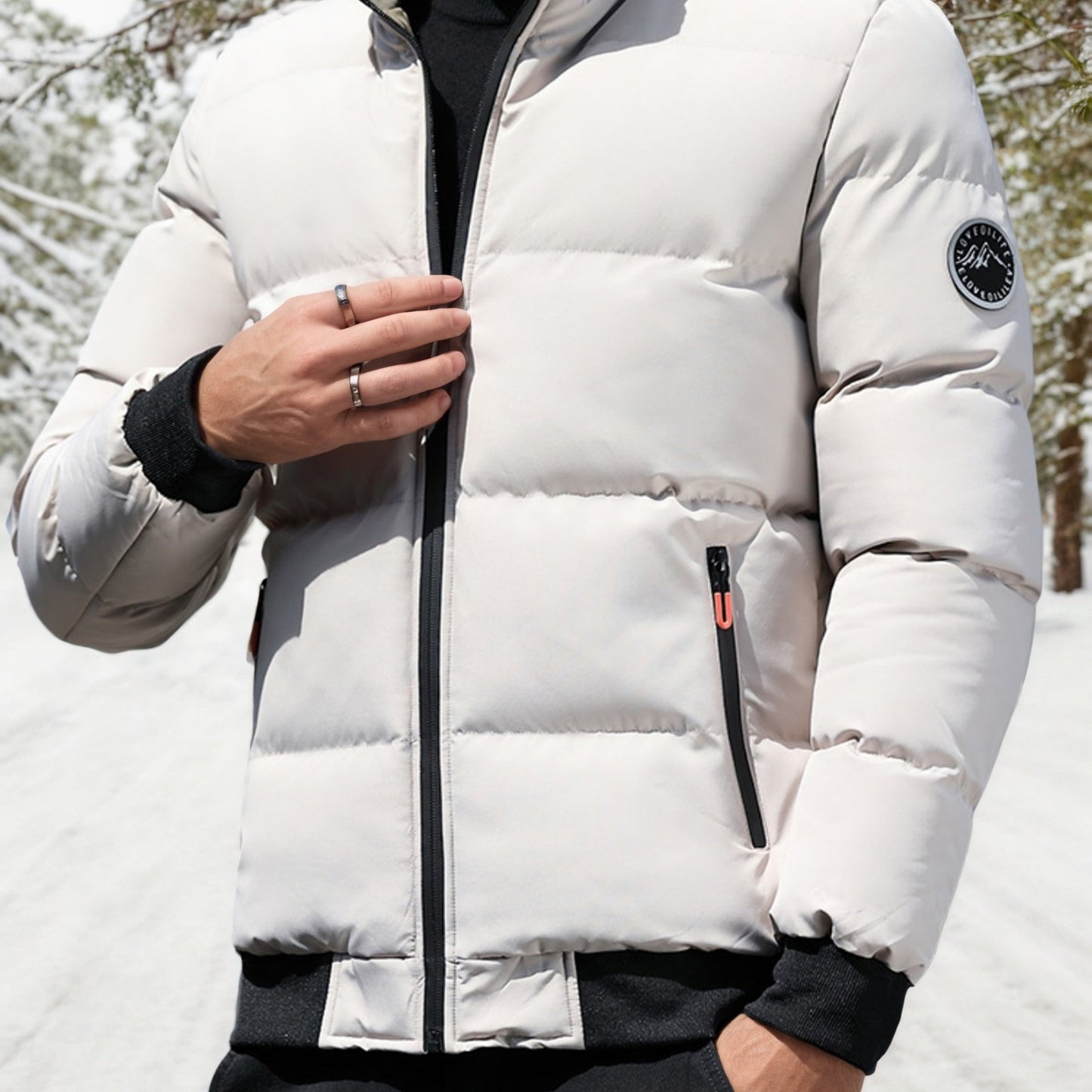 Men's Heavyweight Winter Coat - Full-Zip Cold Weather Jacket, Stand-Up Collar, Exterior Zipper Closure, Machine Washable Outer Shell for Everyday & Formal Wear - Black, Seasonal Layering, Sleek Design, Durable Fabric, Urban C