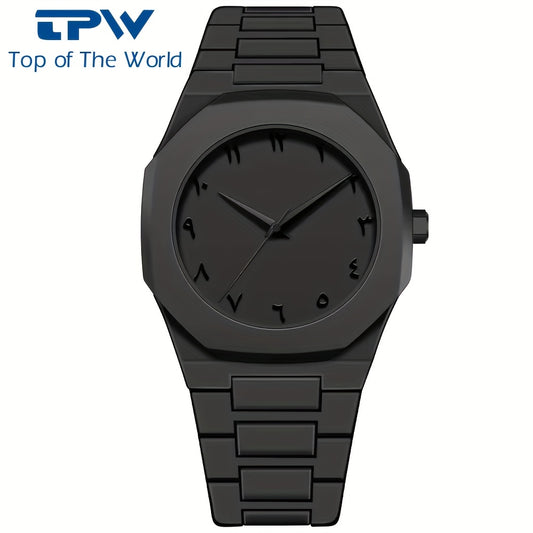 TPW Men's Ultra-Thin Minimalist Quartz Watch - Black Arabic Dial, Round Face, Battery-Powered, Durable Comfortable Strap for Casual & Formal Wear