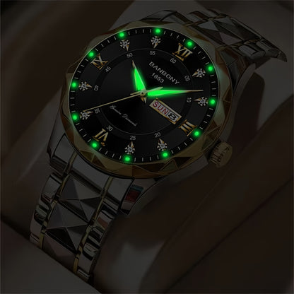 1pc Stainless Steel Strap Men'S Roman Numerals Dial Rhinestones Multifunctional Watch, Ideal for Birthday, Holiday Gifts Valentine'S Day