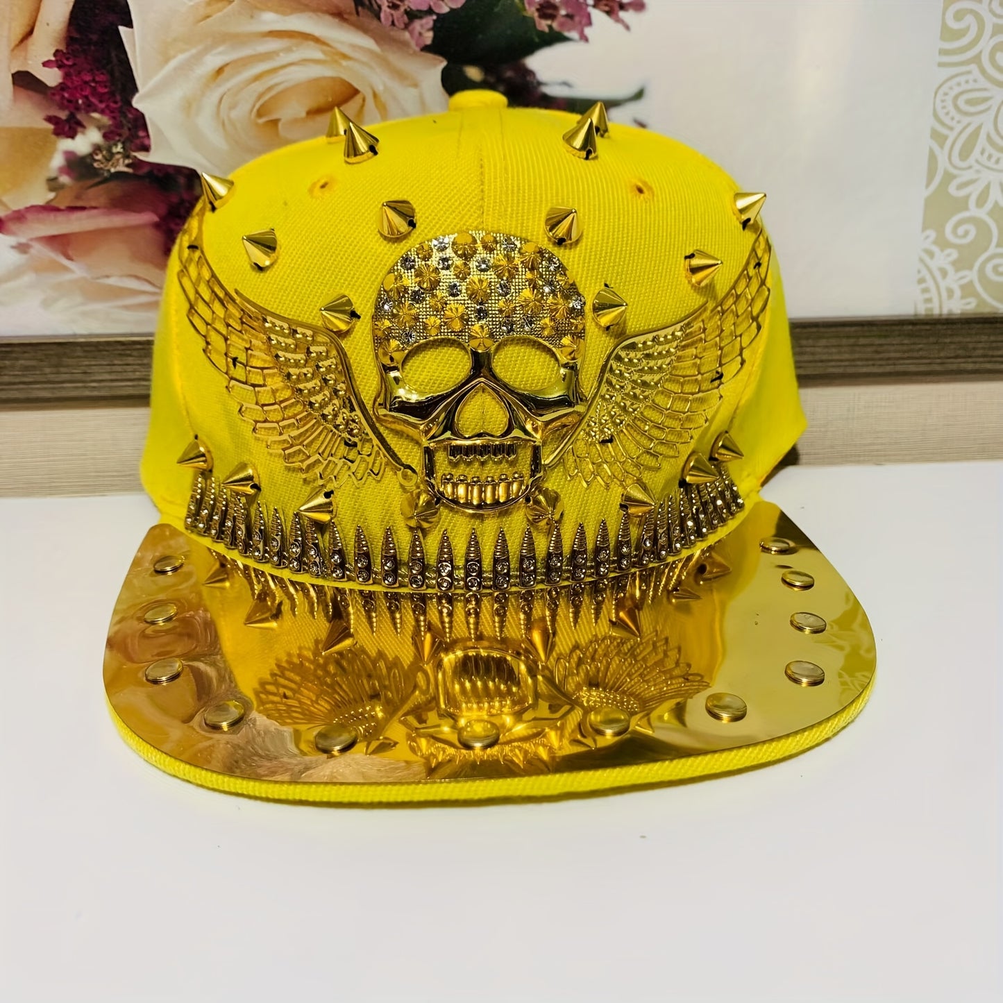 1pc Men'S Fashion Hip-Hop Street Dance Punk Baseball Cap, Lightweight Polyester, Non-Stretch Fabric, Street Style with Skull and Wings Design