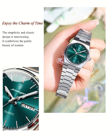 The 2025 Popular Luminous Calendar Stainless Steel Women'S Watch, a Trendy Korean Style Quartz Watch for Young People, Perfect for Casual Fashion.
