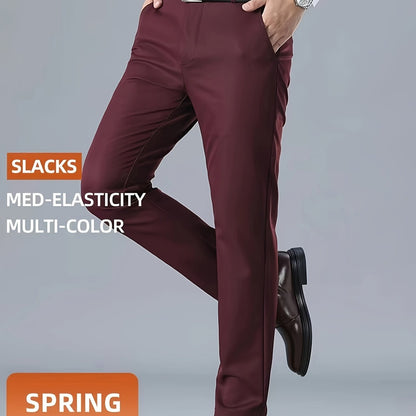 Men's Casual Solid Color Dress Pants - Polyester Blend, Woven, Regular Fit, All-Season Comfort, Adult Suit Pants