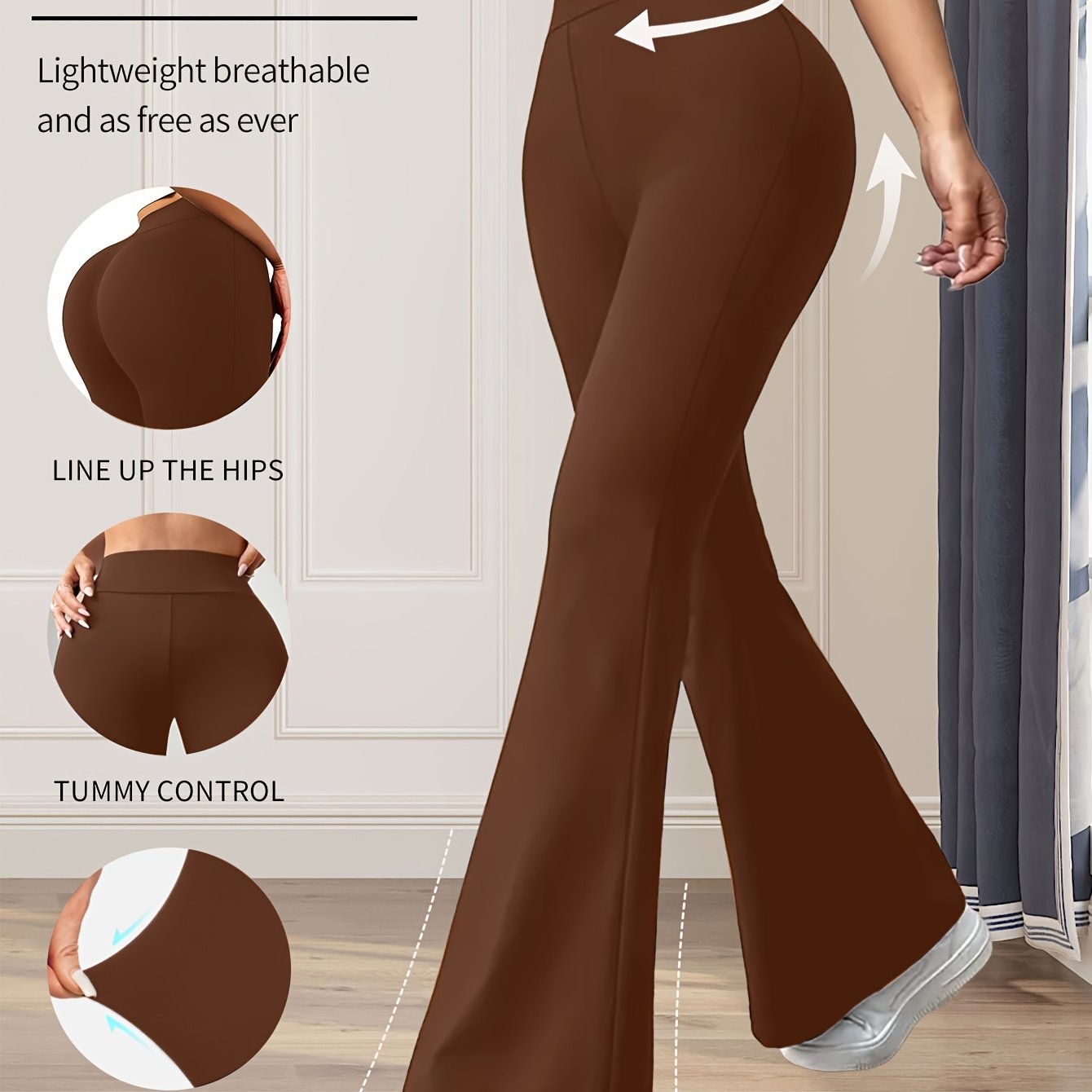 High-Waisted Flared Leggings for Women - Stretchy Black Polyester Pants with Tummy Control, Slimming Fit, and Breathable Design for Spring/Summer/Fall Casual Wear, Spring Summer Leggings | Fitted Leggings | Elastic Waistband