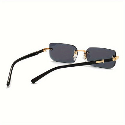 1 pair of Men's and Women's square frameless mirror glasses, classic retro metal frame decorative glasses with polycarbonate lenses, an ideal choice for fashionable dressing