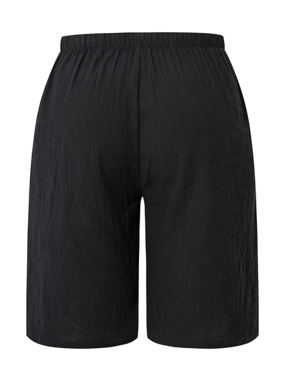 Women's Casual Solid Color Shorts with Faux Drawstring, Polyester, Machine Washable - All Seasons, Beach Pants, Leisure Style, ALL/Global/All
