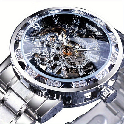 Fashion Classic Roma Watch Men Luxury Golden Skeleton Mechanical Hand Watches Casual Business Wristwatches Men Blue & Golden Accents, Casual Yet Versatile, Best Seller, Ideal Gift, Mechanical Movement, Watch Accessories, With