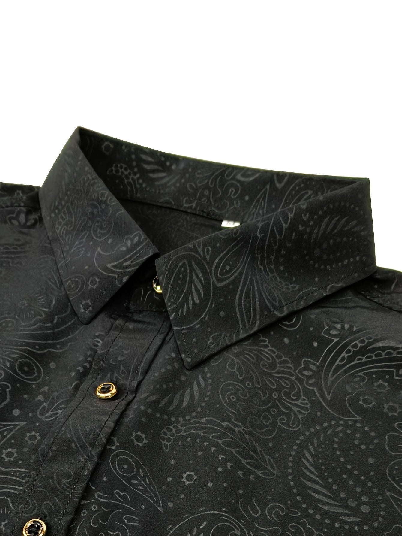 Men's Slim-Fit Black Paisley Print Long Sleeve Shirt - Stylish Button-Up with Unique Irregular Dark Pattern, Polyester, Machine Washable, All-Season Wear