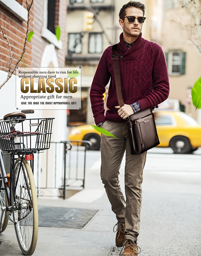 WEIXIER Men's Fashion Crossbody Bag - Adjustable Strap, Faux Leather, Deep Brown | Casual Street Style Shoulder Bag for Outings