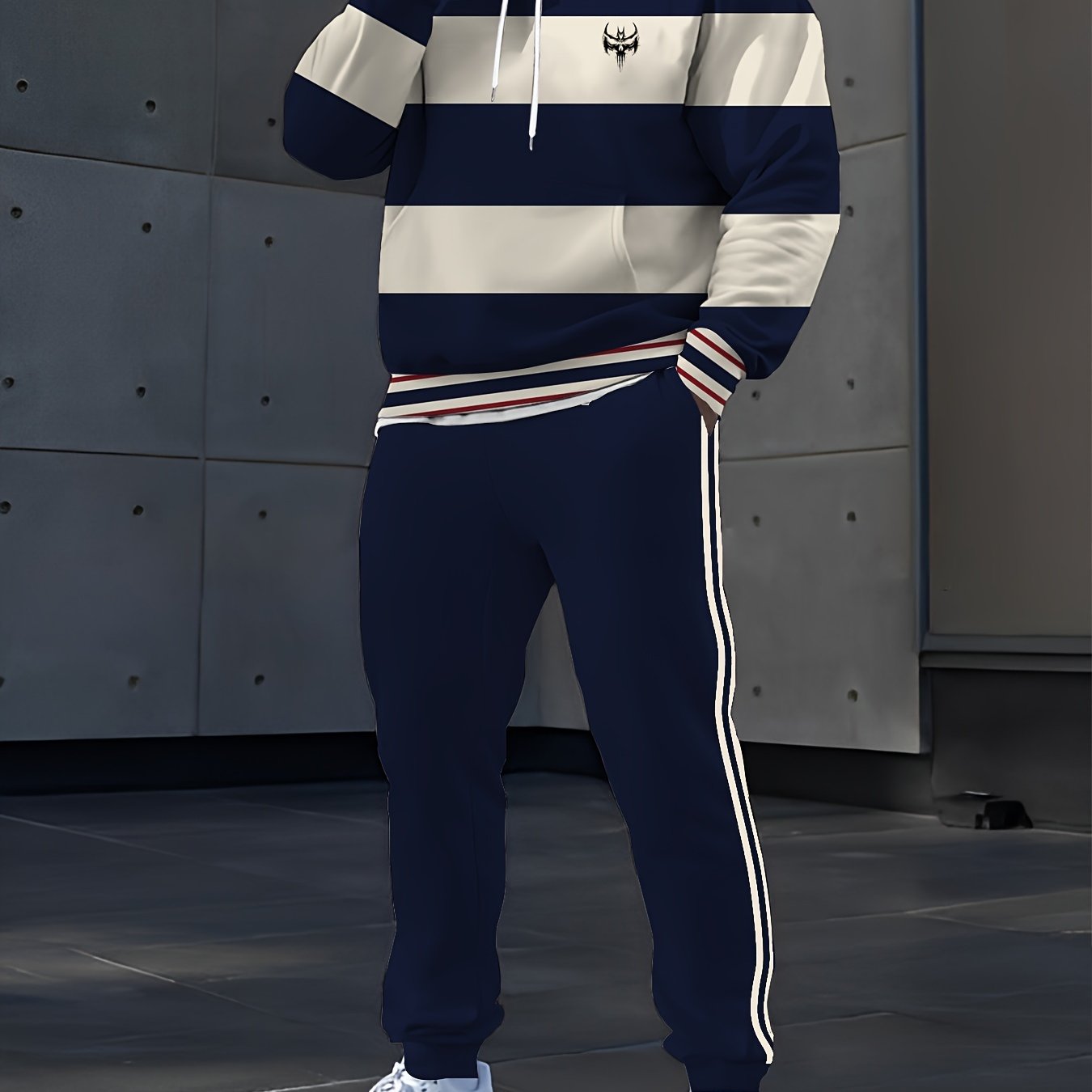 Men's Casual Digital Print Hoodie & Sweatpants Set - Polyester, Machine Washable, Perfect for Spring/Fall Outings