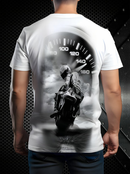 Men'S Motorcycle Graphic T-Shirt - Casual Crew Neck Short Sleeve Tee with Throttle Gauge Design, Breathable Summer Sportswear for Adults, Motorcycle Enthusiast Gear | Stylish Motorcycle Print | Comfortable Fit