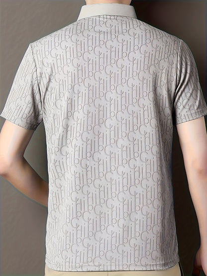 Men'S Casual Summer Short Sleeve T-Shirt with "Gil" Letter Print, Light Gray, Button-Up Collar, Medium Stretch Fabric, Regular Fit, Perfect for Weekend Outings, Relaxed Outing Shirt | Letter Print Tee | Medium Stretch Fabric