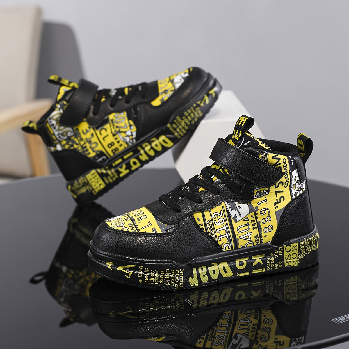 Kids' Trendy High-Top Sneakers with Adjustable Strap, Non-Slip EVA Sole, and Colorful Letter Print - Ideal for Casual and Outdoor Activities, Versatile High-Top Sneakers | Trendy Kids' Shoes | Durable Sneakers