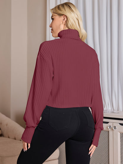 Women'S High Neck Knit Turtleneck T-Shirt, Solid Color Polyester 95% Spandex 5% Blend, Short Length, Fall/Winter Collection, 210g/m² Knit Fabric
