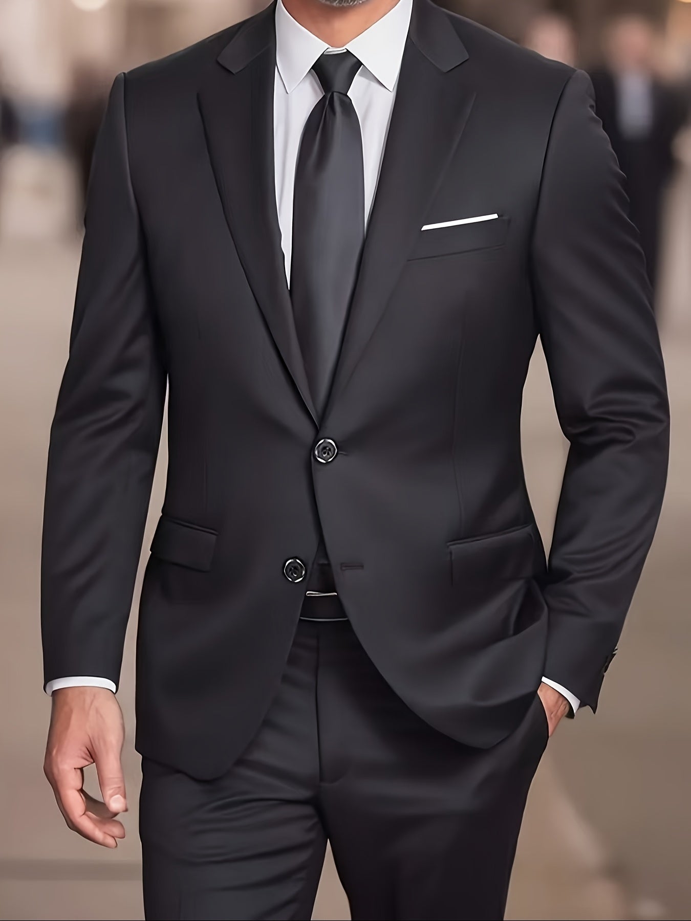 Men'S Casual Work Suit Polyester Solid Color Lapel Button Regular Fit Woven Pants and Jacket for Spring/Summer