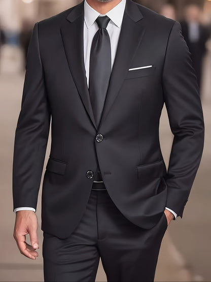 Men'S Casual Work Suit Polyester Solid Color Lapel Button Regular Fit Woven Pants and Jacket for Spring/Summer