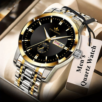 1 New Brand Men'S Luxury Automatic Quartz Watch with Stainless Steel Strap, Blue Dial, Date Display, and Luminous Hands - Waterproof, Stylish for Casual Attire, Perfect Gift for Holidays and Birthdays, Casual Wear Watch | Ele
