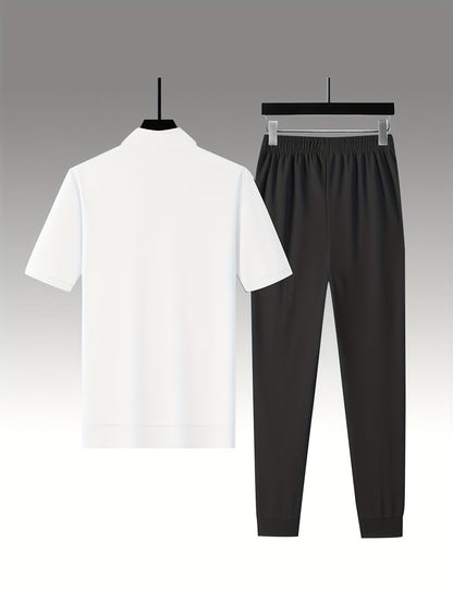 Men's Summer Casual Stand Collar Drawstring Sportswear Set